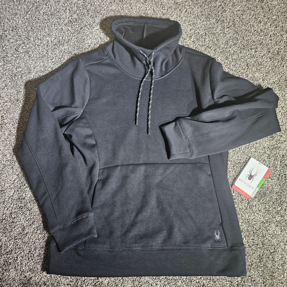 Spyder Mens SWF001 ThermoWeb FlexWeb Funnel Neck Pullover Sweatshirt Black M NWT